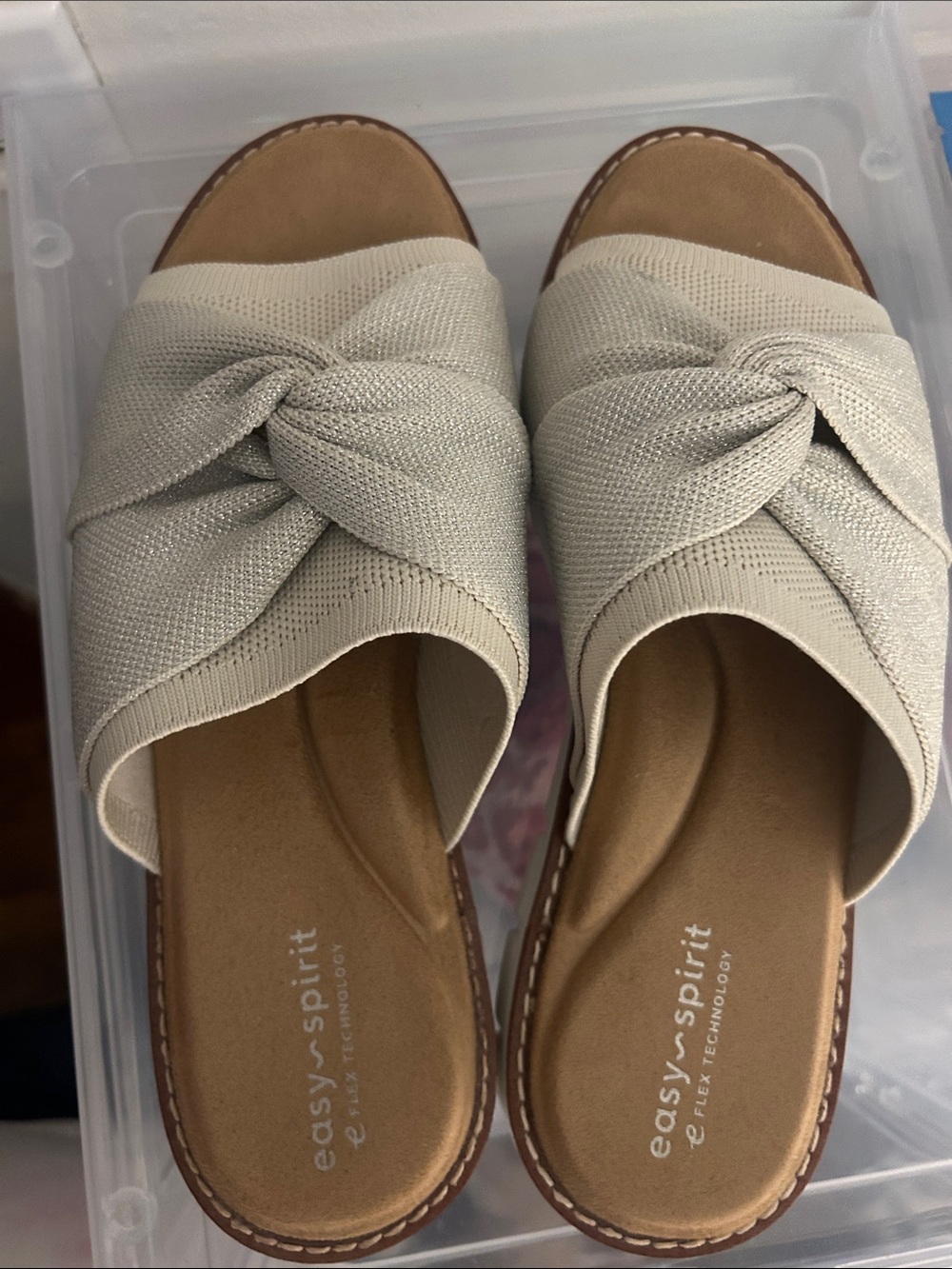 Easy Spirit Knit Knot Slide Sandals in Cream